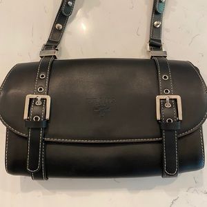 Vintage Prada Black Leather Buckle Crossbody